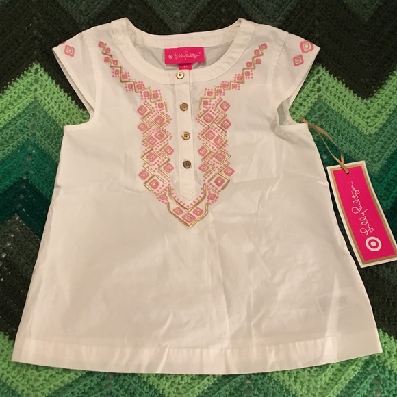 Lilly Pulitzer tunic top cap sleeves embroidered - Picture 1 of 6